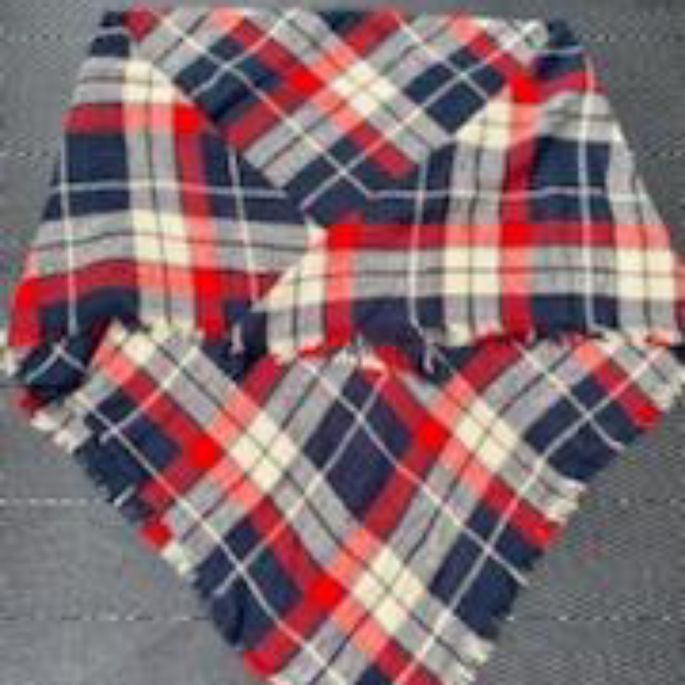 Red blue tan Plaid Scarf Large Fall Wrap Like New Women's Plus